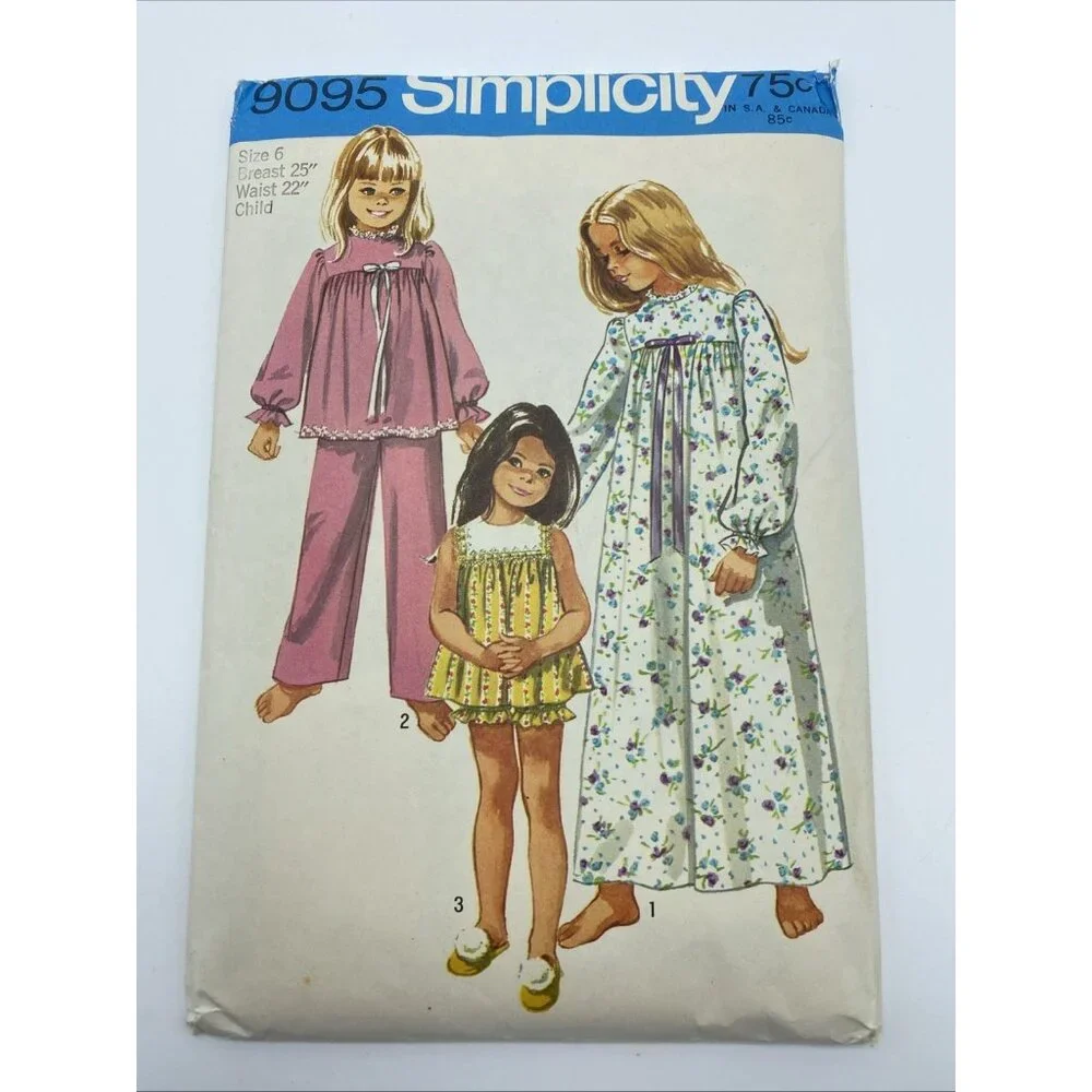 Simplicity Child's Girls Pajamas Two Lengths Nightgown 9095 Sewing Pattern Cut
